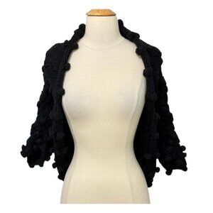 Adam Lippes Adam Plus Eve Chunky Poms Knit Sweater Shrug Cardigan Black Size S